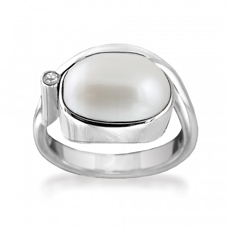 Rabinovich Majestic White ring oksidert sølv Ferskvannsperle